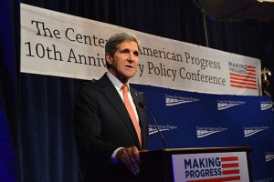 Former Secretary of State John Kerry speaks at a policy conference at the Center for American Progress, a think tank that employs historians. Wikimedia Commons